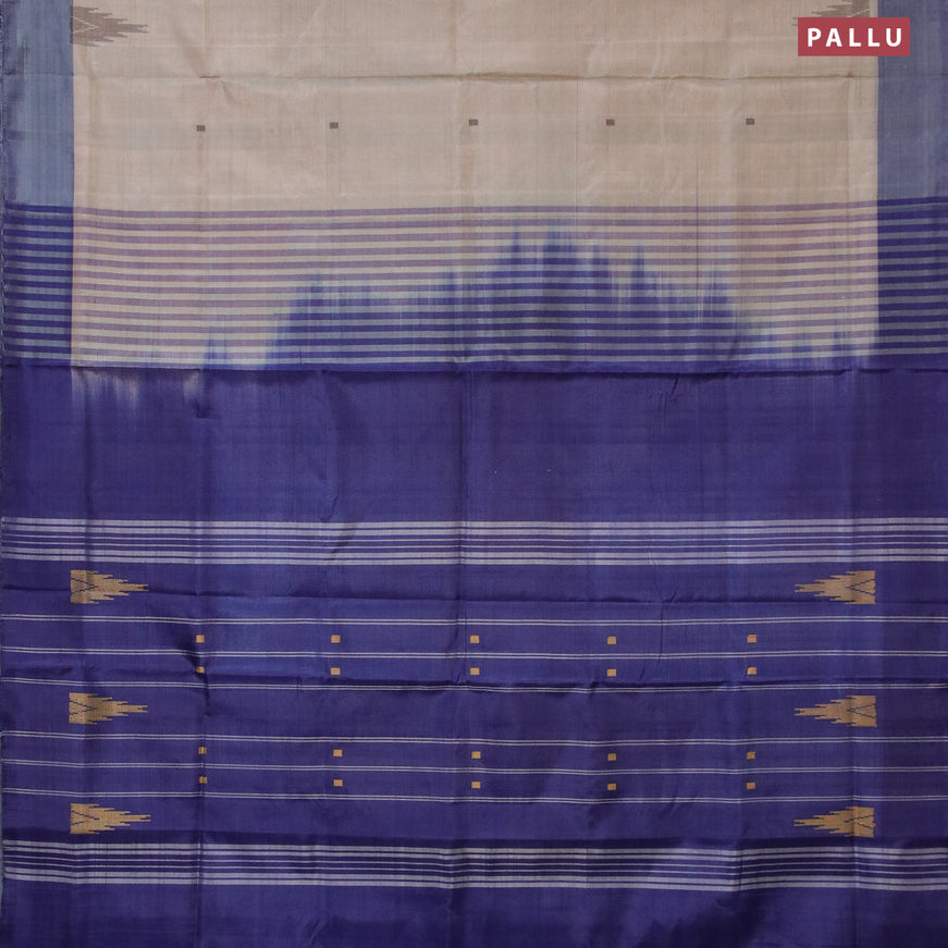 Banana pith saree beige and navy blue with thread woven buttas and contrast border with blouse