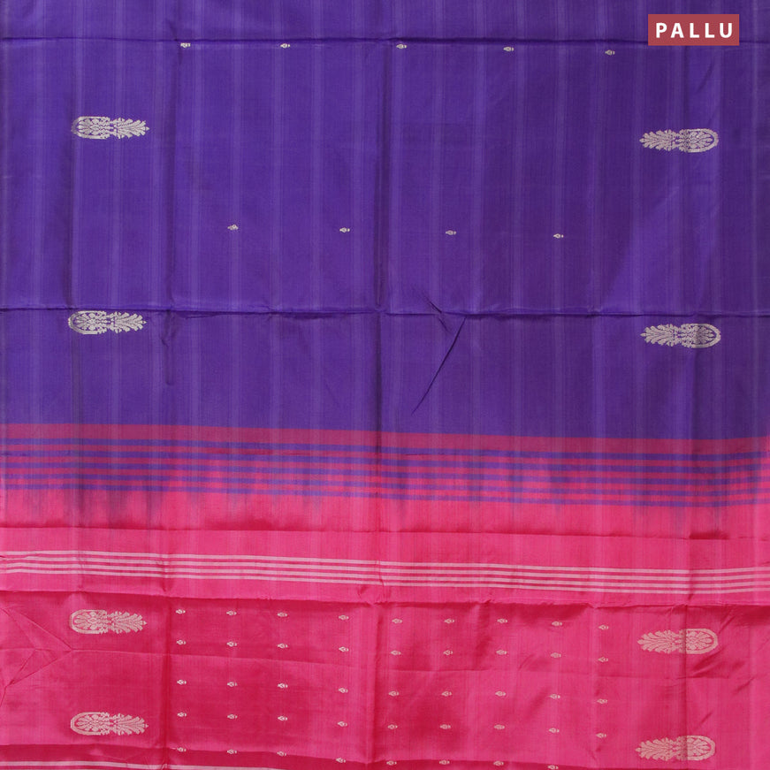 Banana pith saree violet and pink with thread woven buttas in borderless style with blouse
