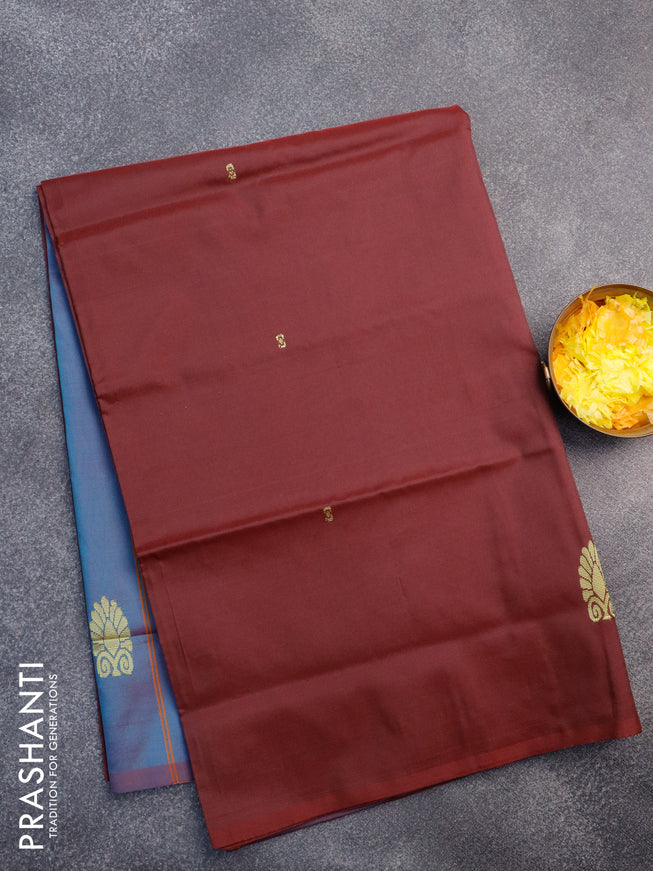 Banana pith saree maroon and dual shade of bulish maroon with thread woven buttas in borderless style with blouse