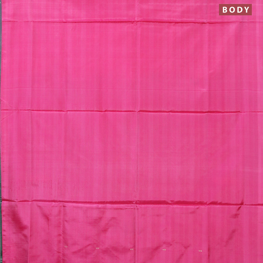 Banana pith saree pink and green with thread woven buttas in borderless style with blouse