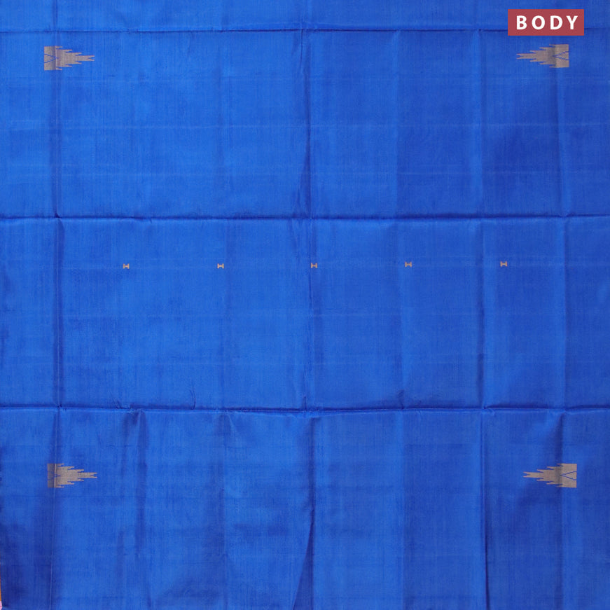 Banana pith saree royal blue and orange with thread woven buttas in borderless style with blouse