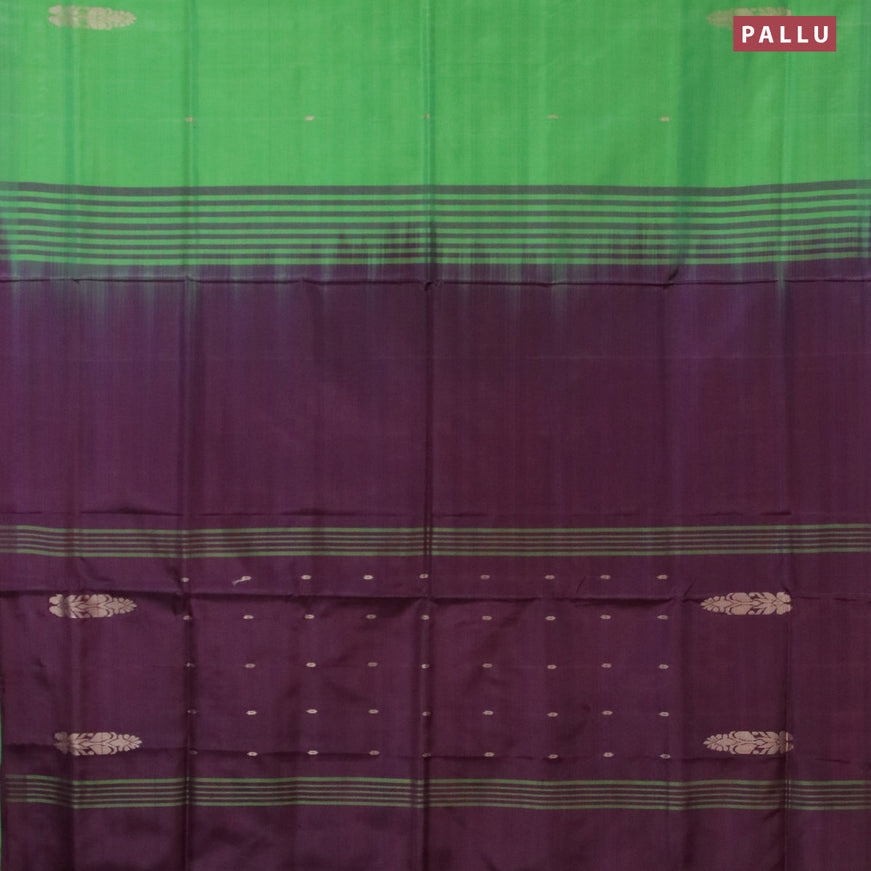 Banana pith saree light green and deep wine shade with thread woven buttas in borderless style with blouse