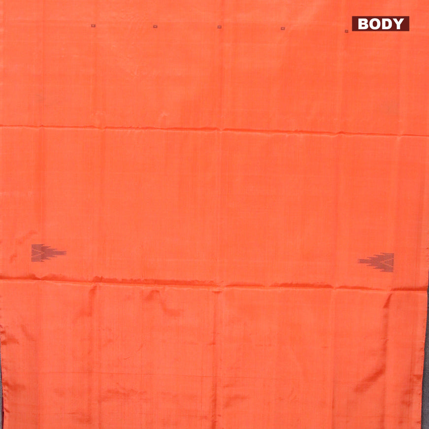 Banana pith saree orange and maroon with thread woven buttas in borderless style with blouse