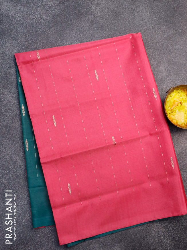 Banana pith saree pink and peacock green with allover thread weaves & buttas and contrast border with blouse