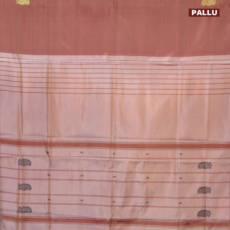 Banana pith saree dual shade brown and dark beige with thread woven buttas in borderless style with blouse