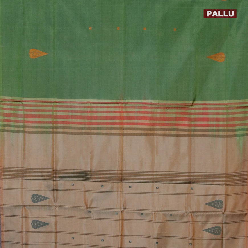 Banana pith saree green and sandal with thread woven buttas in borderless style with blouse