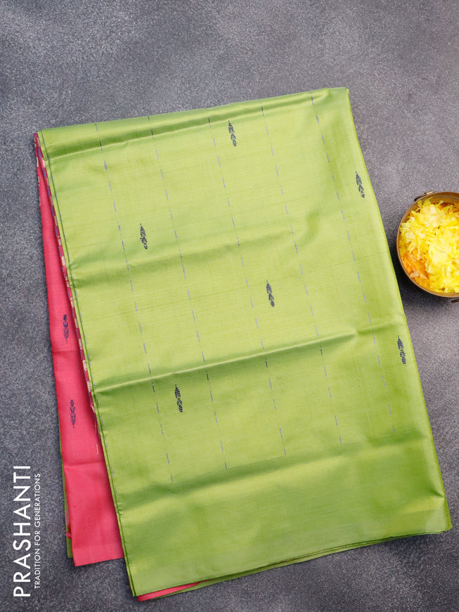 Banana pith saree light green and pink with thread woven buttas in borderless style with blouse