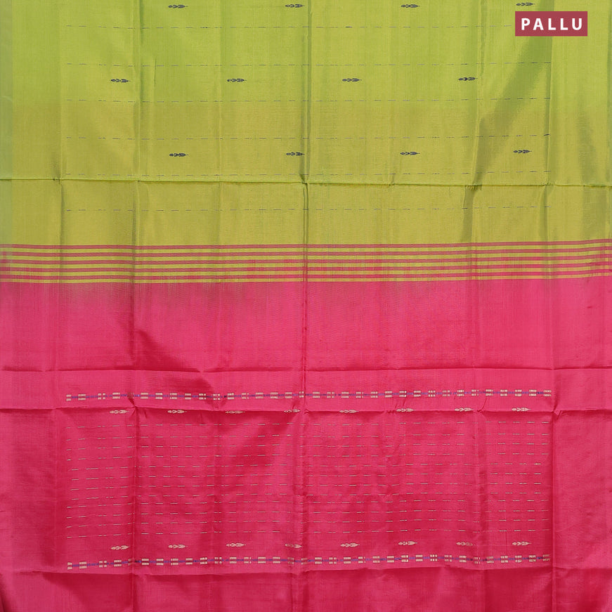 Banana pith saree light green and pink with allover thread weaves & buttas in borderless style with blouse