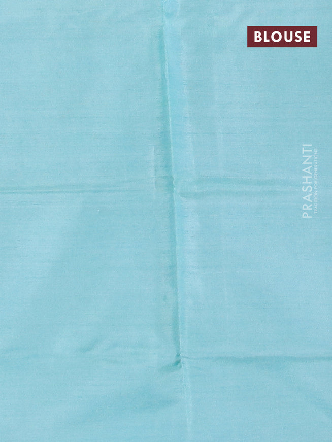 Banana pith saree dual shade of green shade and teal blue with thread woven buttas in borderless style with blouse