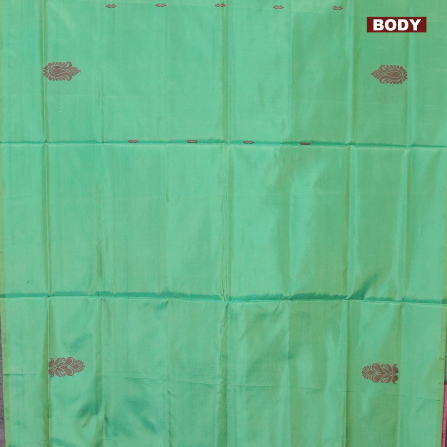 Banana pith saree green and pink with thread woven buttas in borderless style with blouse