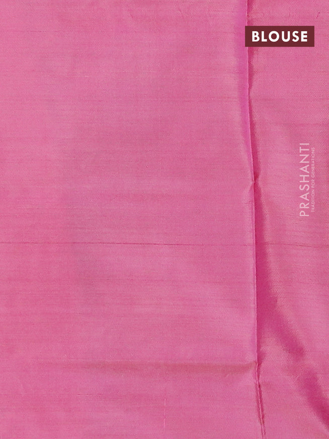 Banana pith saree green and pink with thread woven buttas in borderless style with blouse