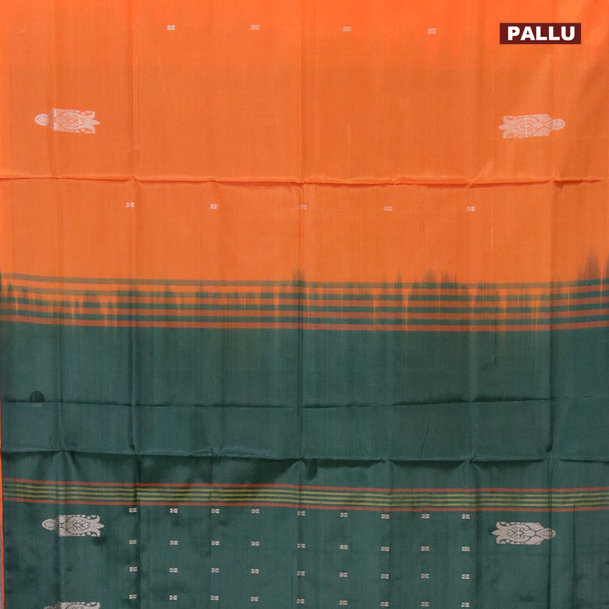 Banana pith saree orange and bottle green with thread woven buttas in borderless style with blouse