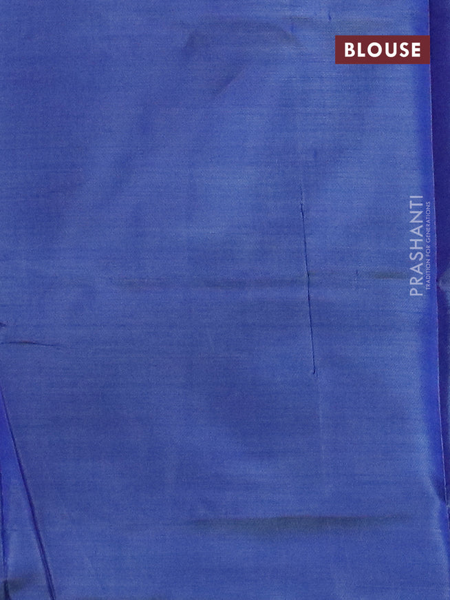 Banana pith saree dual shade of mustard green and blue with thread woven buttas in borderless style with blouse