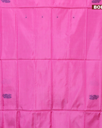Banana pith saree pink and brown with thread woven buttas in borderless style with blouse