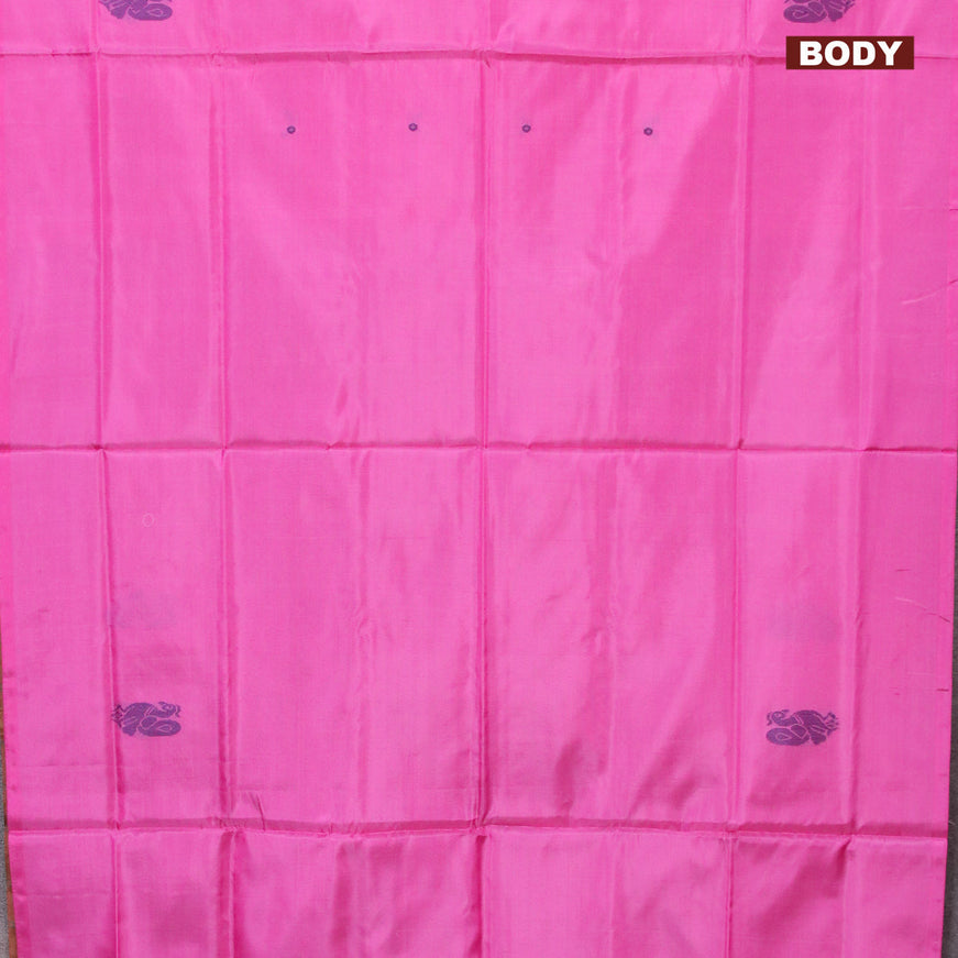 Banana pith saree pink and brown with thread woven buttas in borderless style with blouse