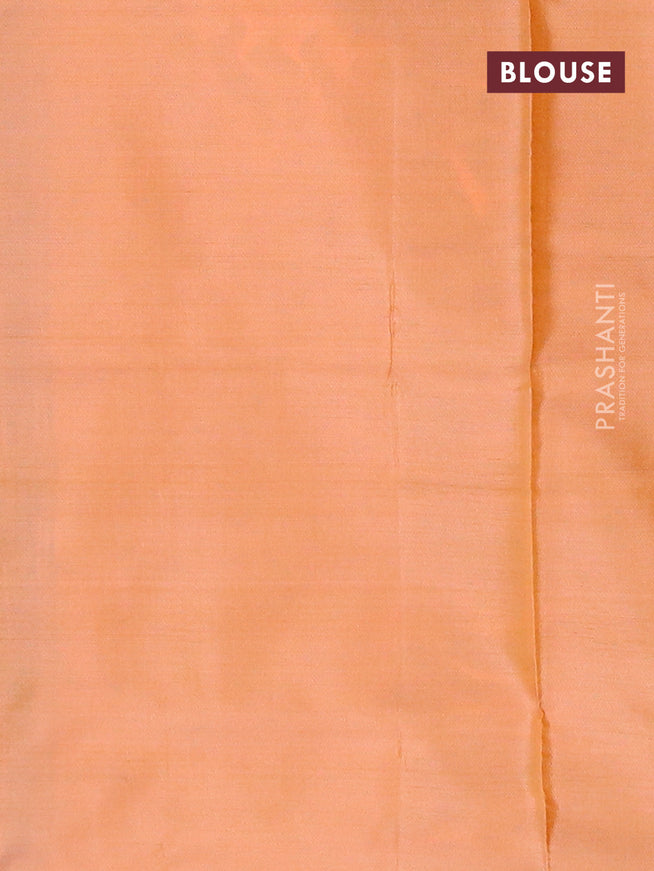 Banana pith saree dual shade of blue and pale orange with thread woven buttas in borderless style with blouse
