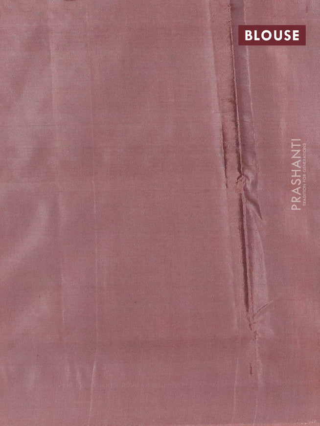 Banana pith saree pasteal blue and rosy brown with thread woven buttas in borderless style with blouse