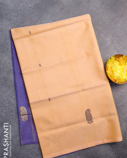 Banana pith saree pale orange and blue with thread woven buttas in borderless style with blouse