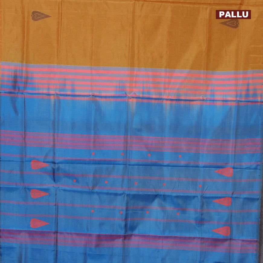Banana pith saree mango yellow and cs blue with thread woven buttas in borderless style with blouse