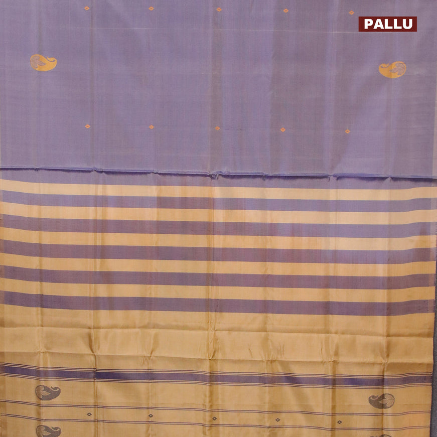 Banana pith saree blue shade and sandal with thread woven buttas in borderless style with blouse