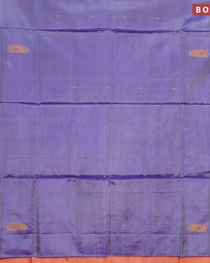 Banana pith saree violet shade and orange with thread woven buttas in borderless style with blouse