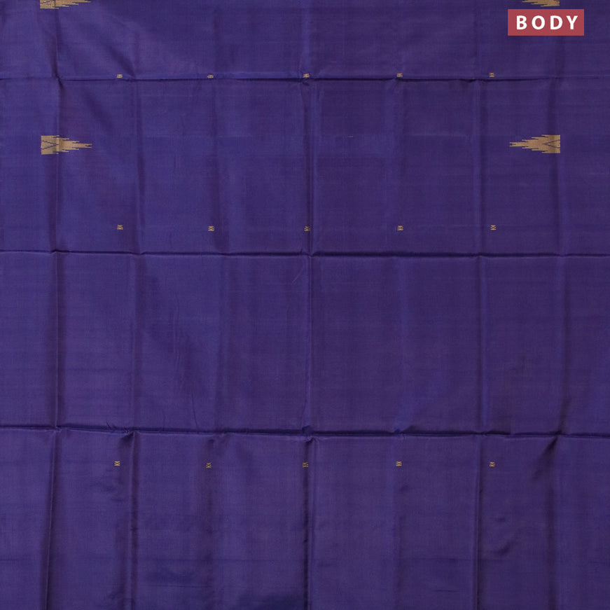 Banana pith saree dark blue and green with thread woven buttas in borderless style with blouse