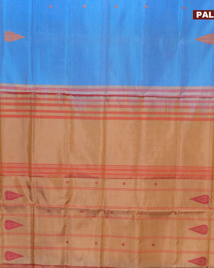 Banana pith saree blue and sandal with thread woven buttas in borderless style with blouse
