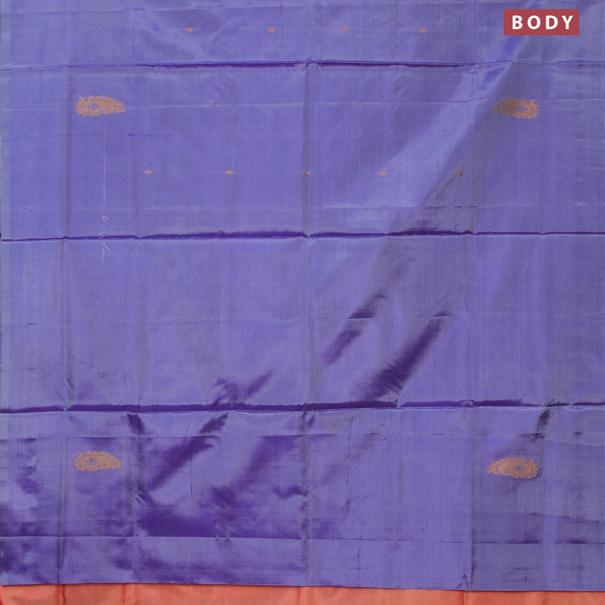 Banana pith saree dual shade of blue and orange with thread woven buttas in borderless style with blouse