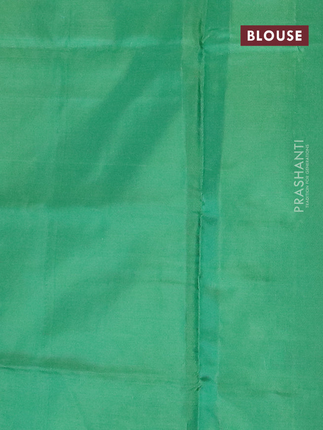 Banana pith saree navy blue and green with thread woven buttas in borderless style with blouse