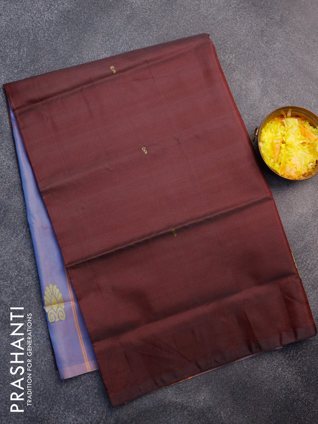 Banana pith saree deep maroon and dual shade of blue with thread woven buttas in borderless style with blouse