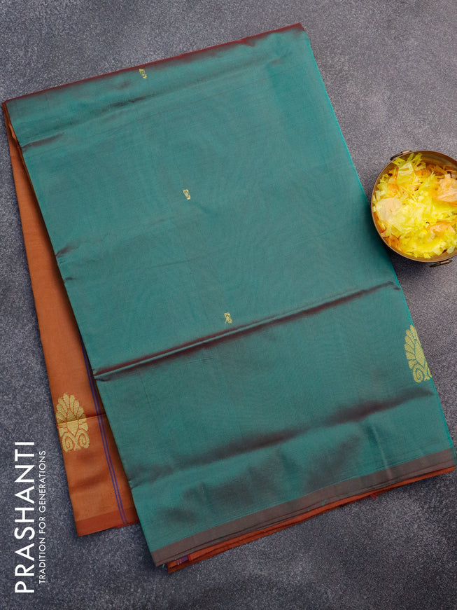 Banana pith saree dual shade of green and honey shade with thread woven buttas and piping border with blouse