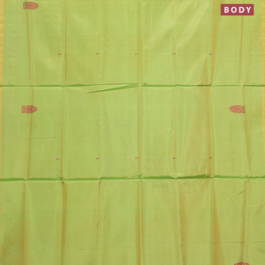 Banana pith saree light green and grey shade with thread woven buttas in borderless style with blouse