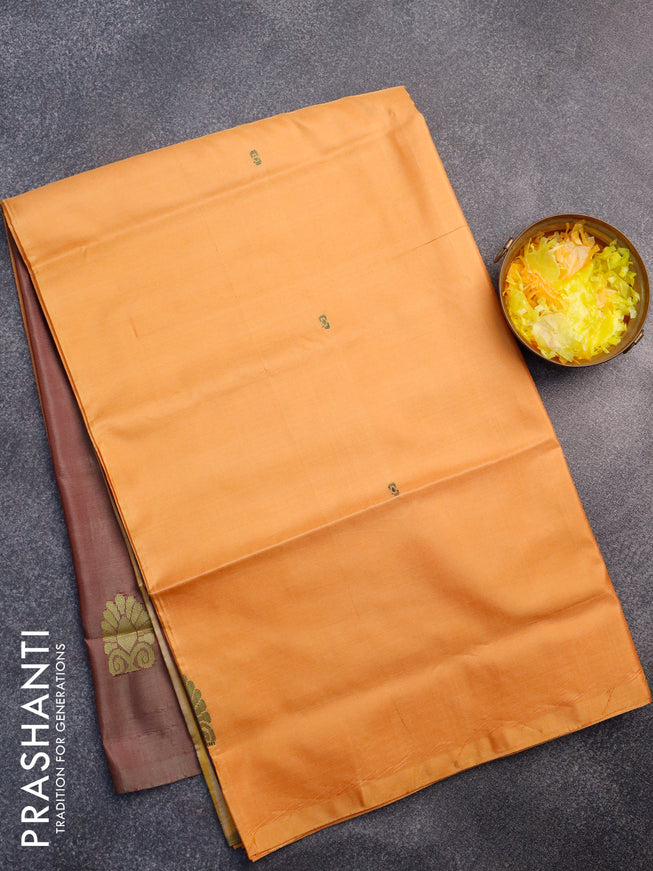 Banana pith saree mango yellow and dual shade of maroon with thread woven buttas in borderless style with blouse