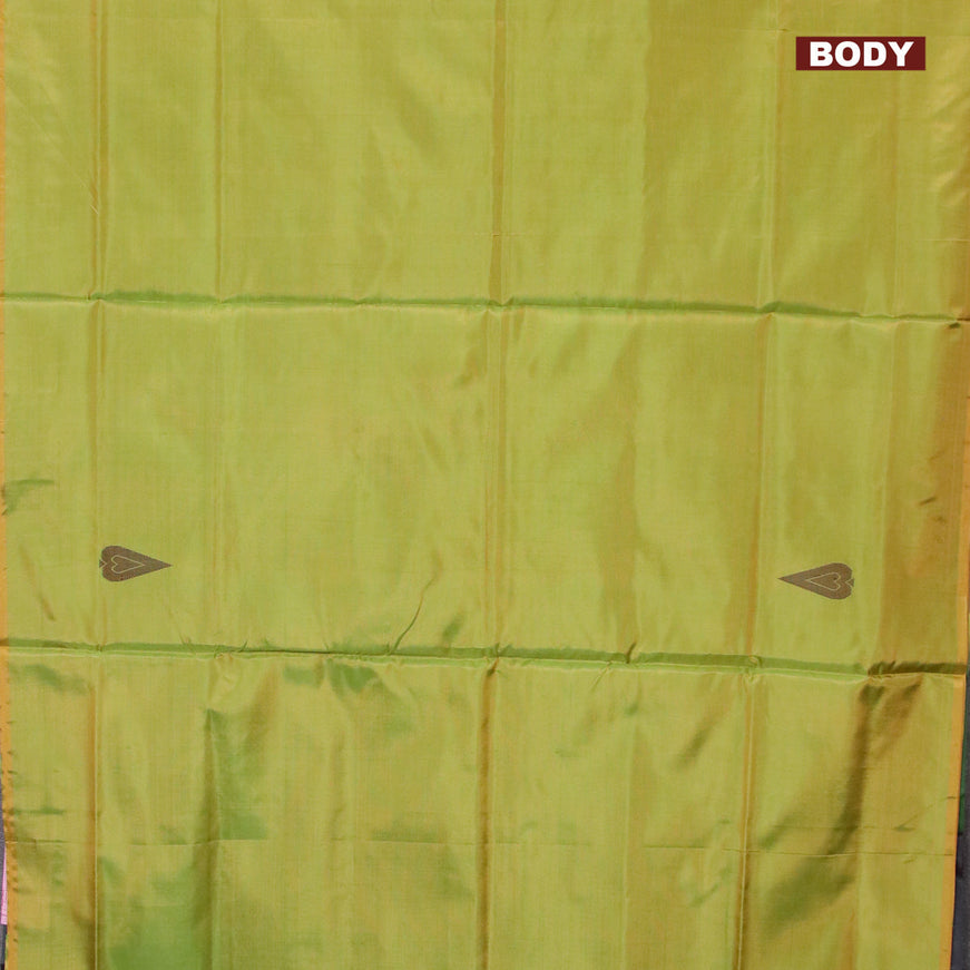 Banana pith saree mustard green and dual shade of deep violet with thread woven buttas in borderless style with blouse