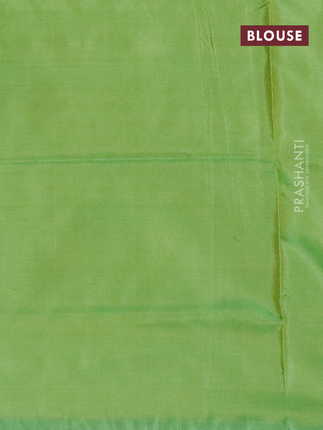 Banana pith saree dark mustard and light green with thread woven buttas in borderless style with blouse