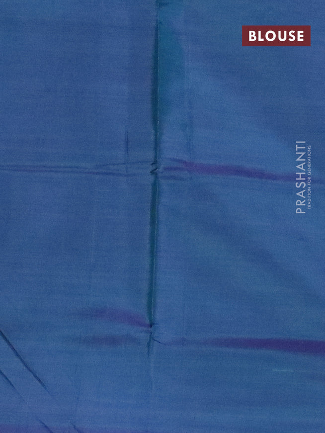Banana pith saree light blue and dual shade of bluish green with thread woven buttas in borderless style with blouse