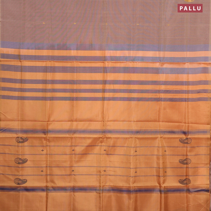Banana pith saree pastel brown and dark mustard with thread woven buttas in borderless style with blouse
