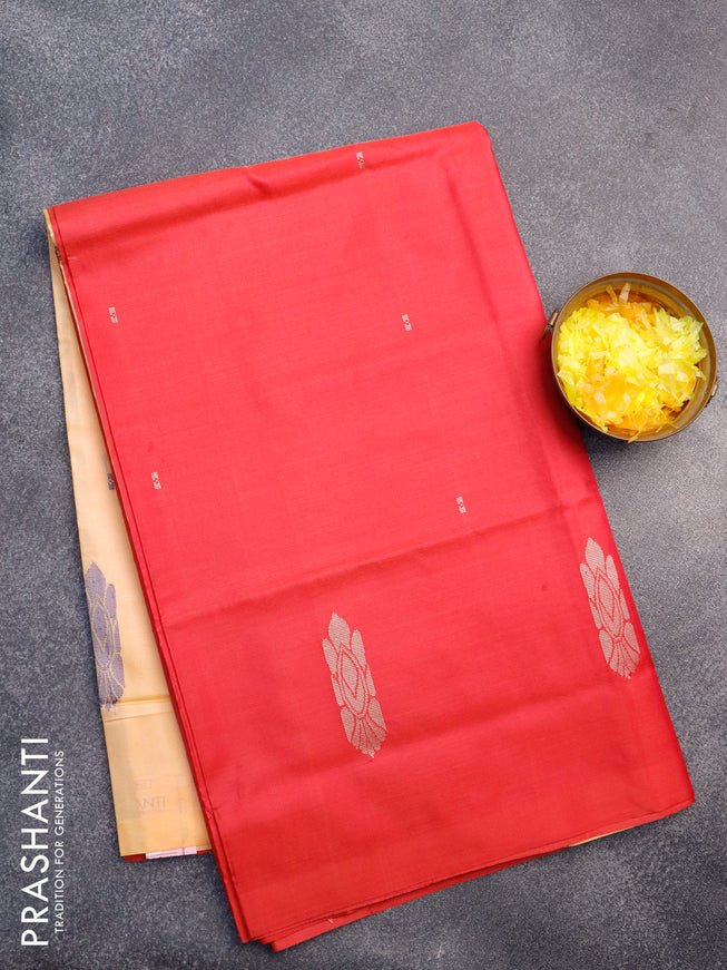 Banana pith saree pink and pale orange with thread woven buttas in borderless style with blouse
