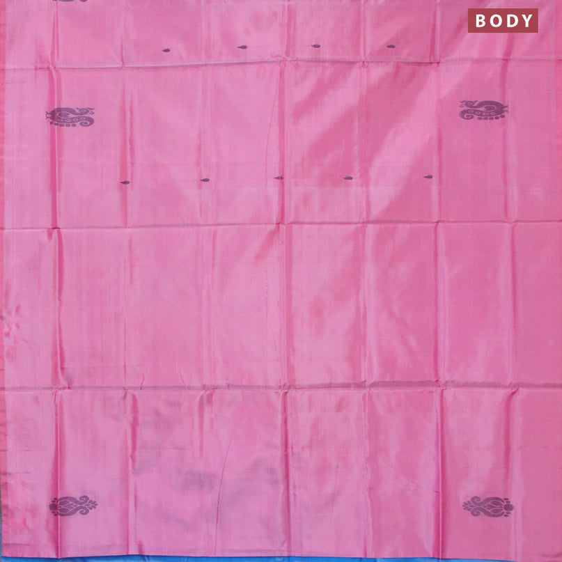 Banana pith saree pink and blue with thread woven buttas in borderless style with blouse