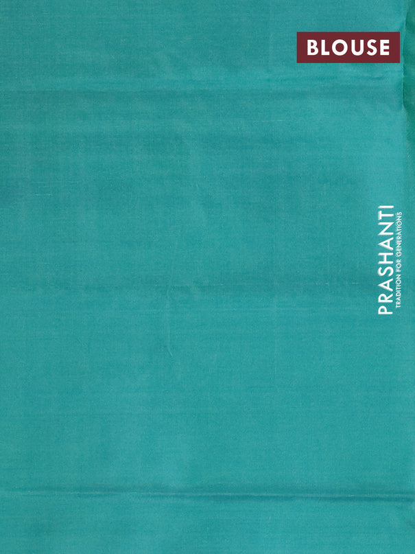 Banana pith saree pink and teal green with thread woven buttas in borderless style with blouse