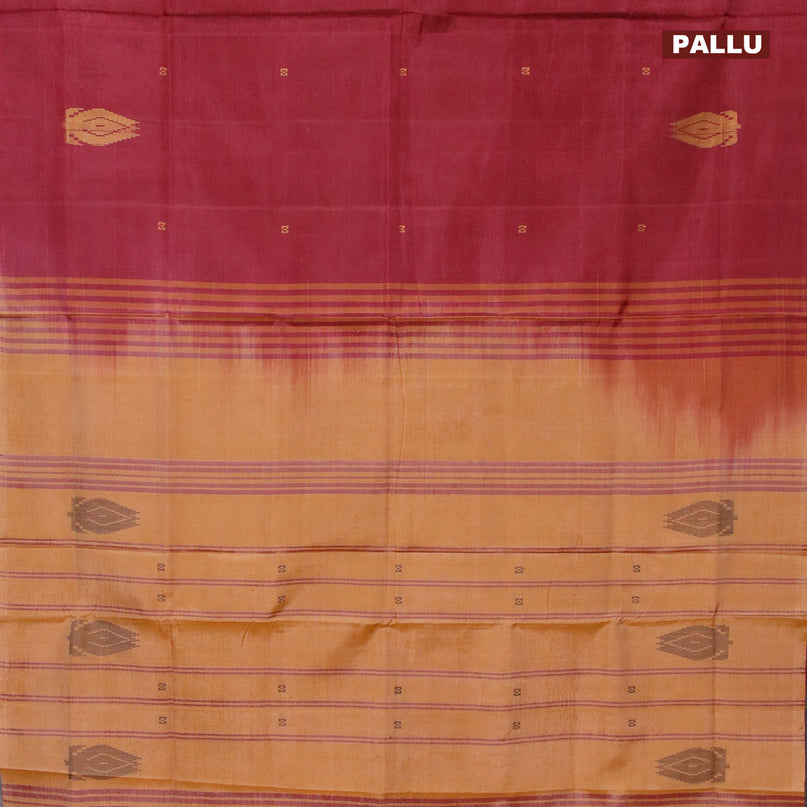 Banana pith saree maroon and dark sandal with thread woven buttas in borderless style with blouse