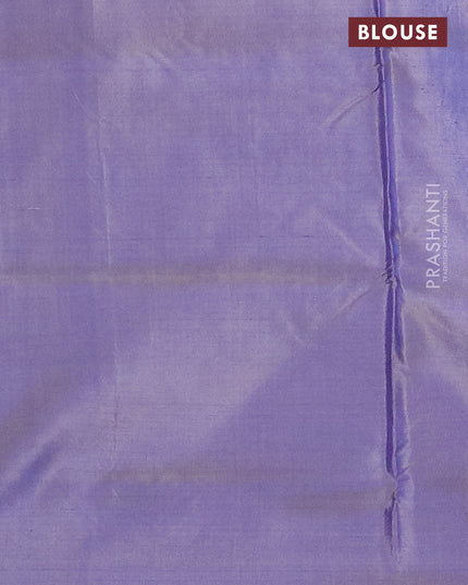 Banana pith saree dark magenta and blue shade with thread woven buttas in borderless style with blouse