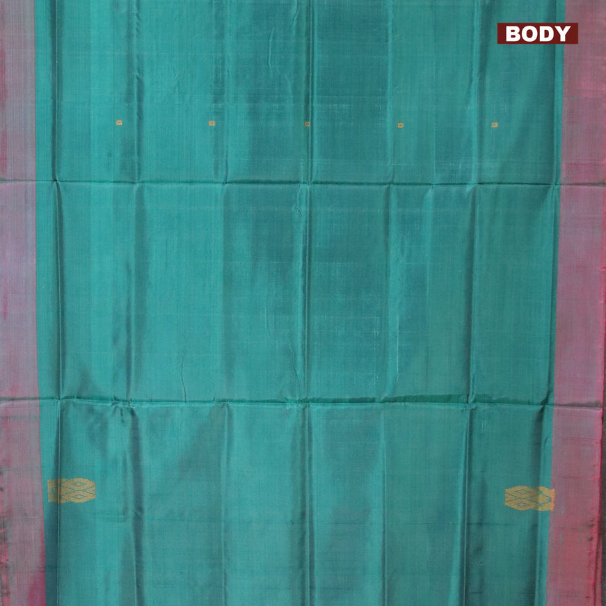 Banana pith saree peacock green and pink with thread woven buttas and contrast border with blouse