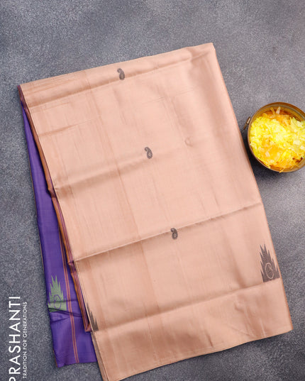 Banana pith saree pastel peach and violet with thread woven buttas in borderless style with blouse
