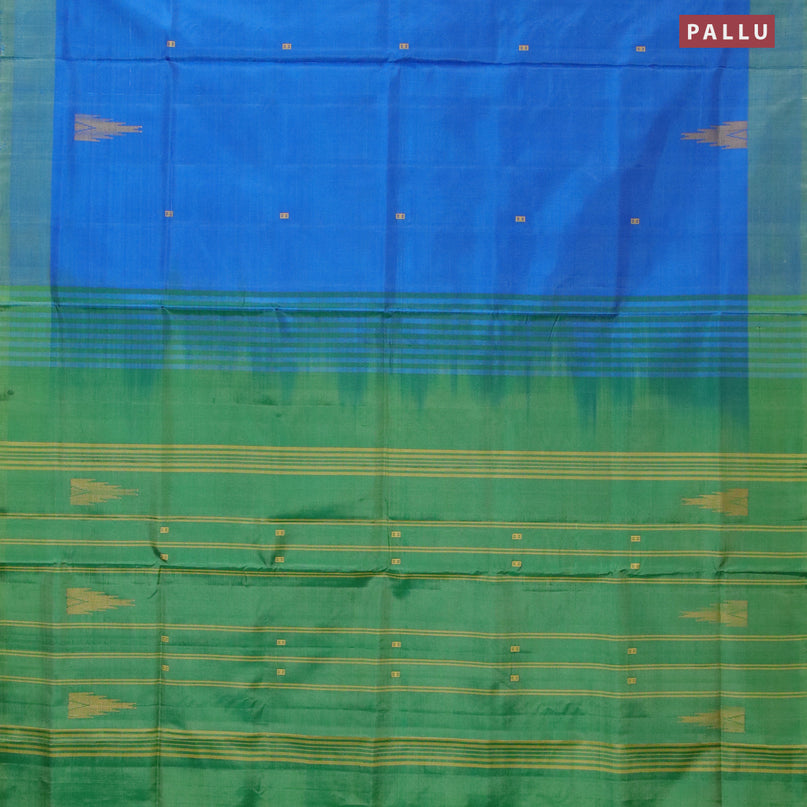 Banana pith saree blue and green with thread woven buttas and contrast border with blouse