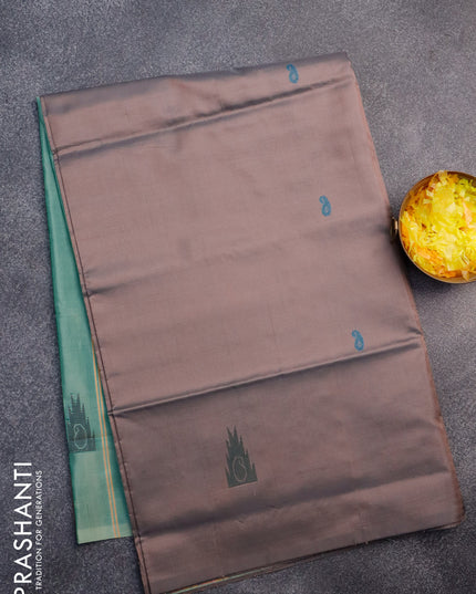 Banana pith saree grey shade and teal green shade with thread woven buttas in borderless style with blouse