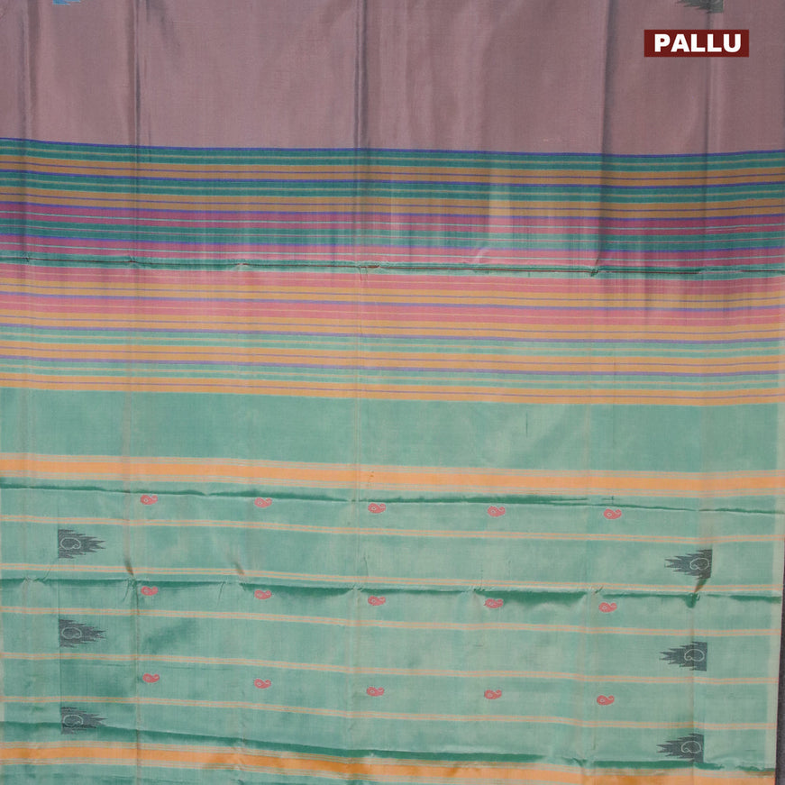 Banana pith saree grey shade and teal green shade with thread woven buttas in borderless style with blouse