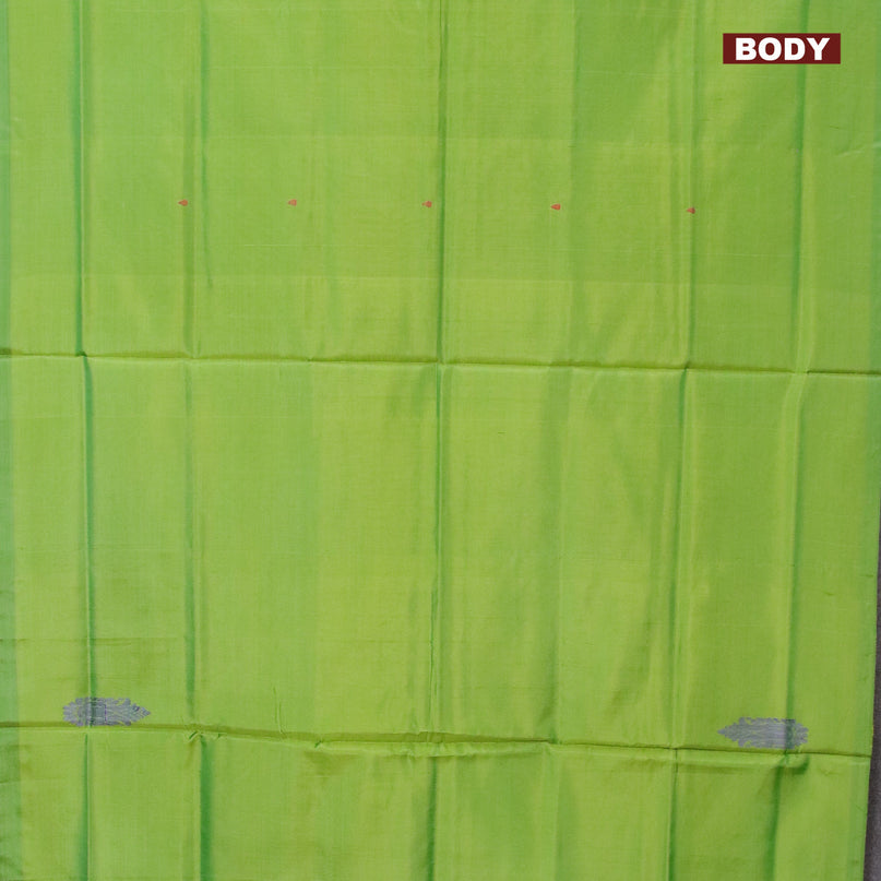 Banana pith saree light green and dark mustard with thread woven buttas in borderless style with blouse