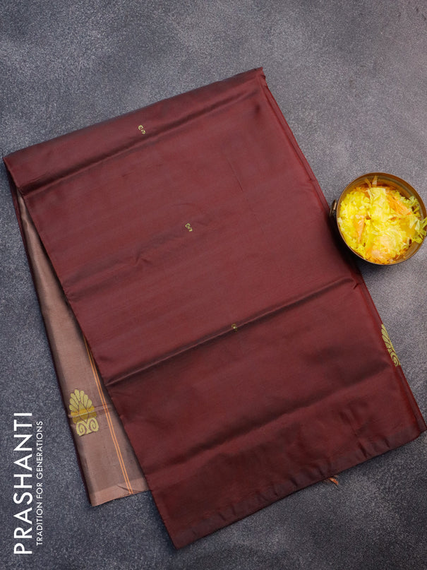Banana pith saree maroon and rosy brown with thread woven buttas in borderless style with blouse