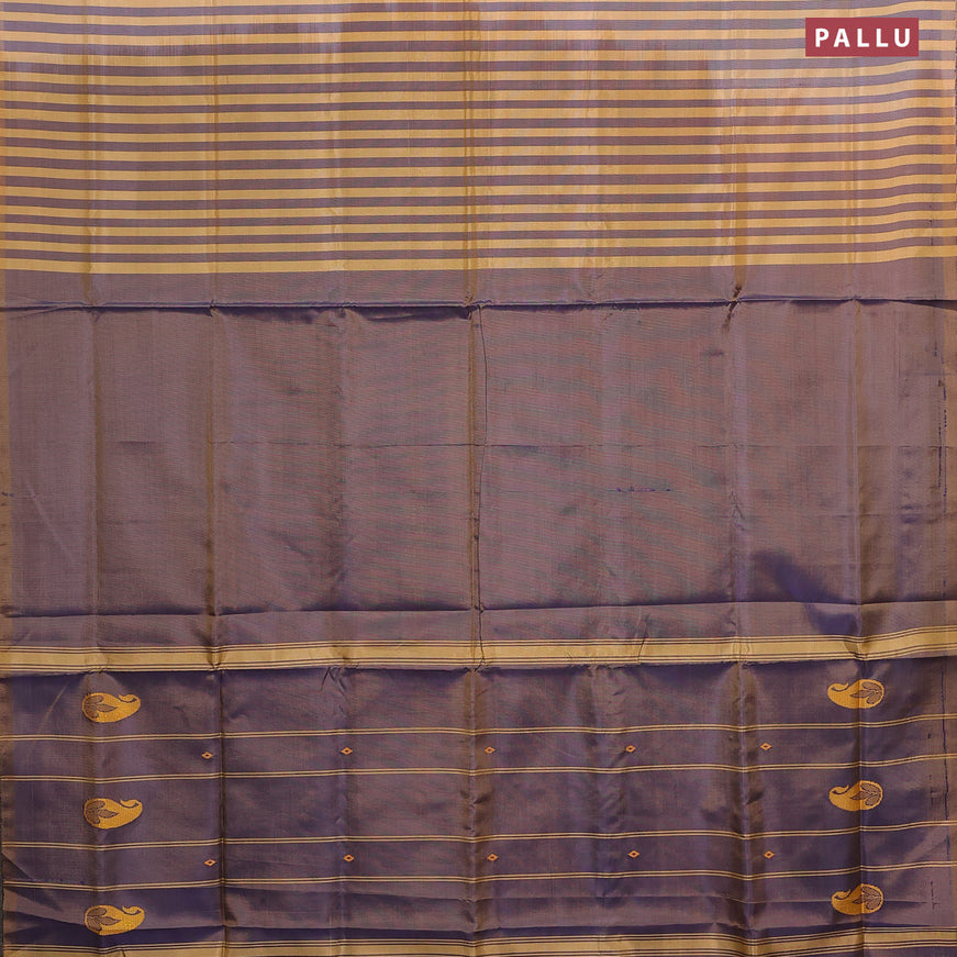 Banana pith saree sandal and dual shade of blue with thread woven buttas in borderless style with blouse